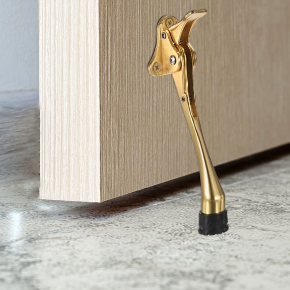 Uxcell 1-Pack Door Stoppers, 6 Inch Aluminum Alloy Kick Down Door Stop with Adjustable Height [Gold Tone]