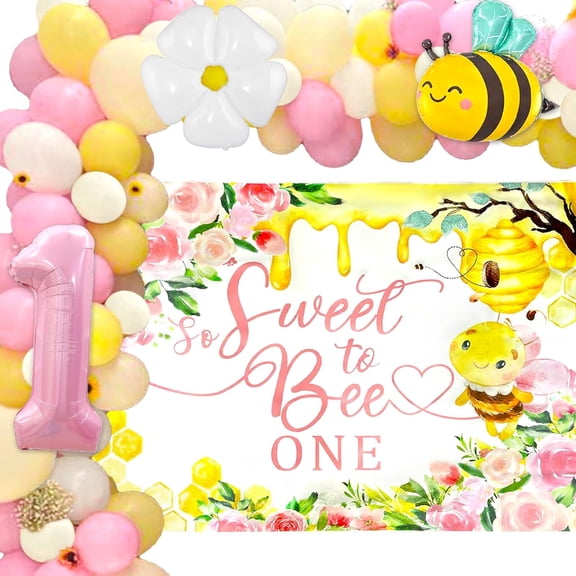 Bee Theme 1st Birthday Party Decoration Set - Sweet to Bee ONE Birthday Theme Background Cloth