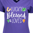 thumbnail image 4 of Inktastic Lucky Blessed and Loved Horseshoe Clover Hearts Women's V-Neck T-Shirt, 4 of 5
