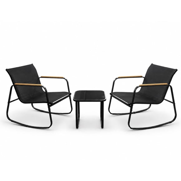 Amulay Set Living de Exterior LOFT x3 Hierro y Vidrio - Negro