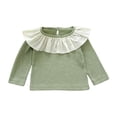 thumbnail image 2 of Girls' Solid Color Ribbed Lace Ruffle Collar Top Long Sleeve Soft Basic Layering Shirt for Spring Wear 6 Months-7 Years Green 6 Months, 2 of 7