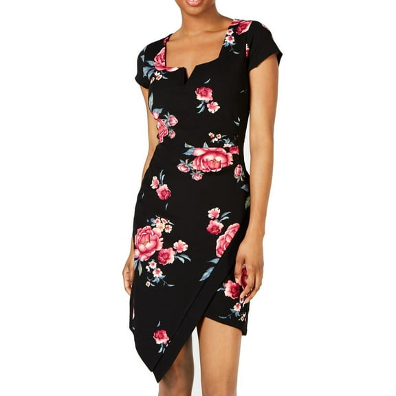 Medium Junior Sheath Dress Floral Asymmetrical M