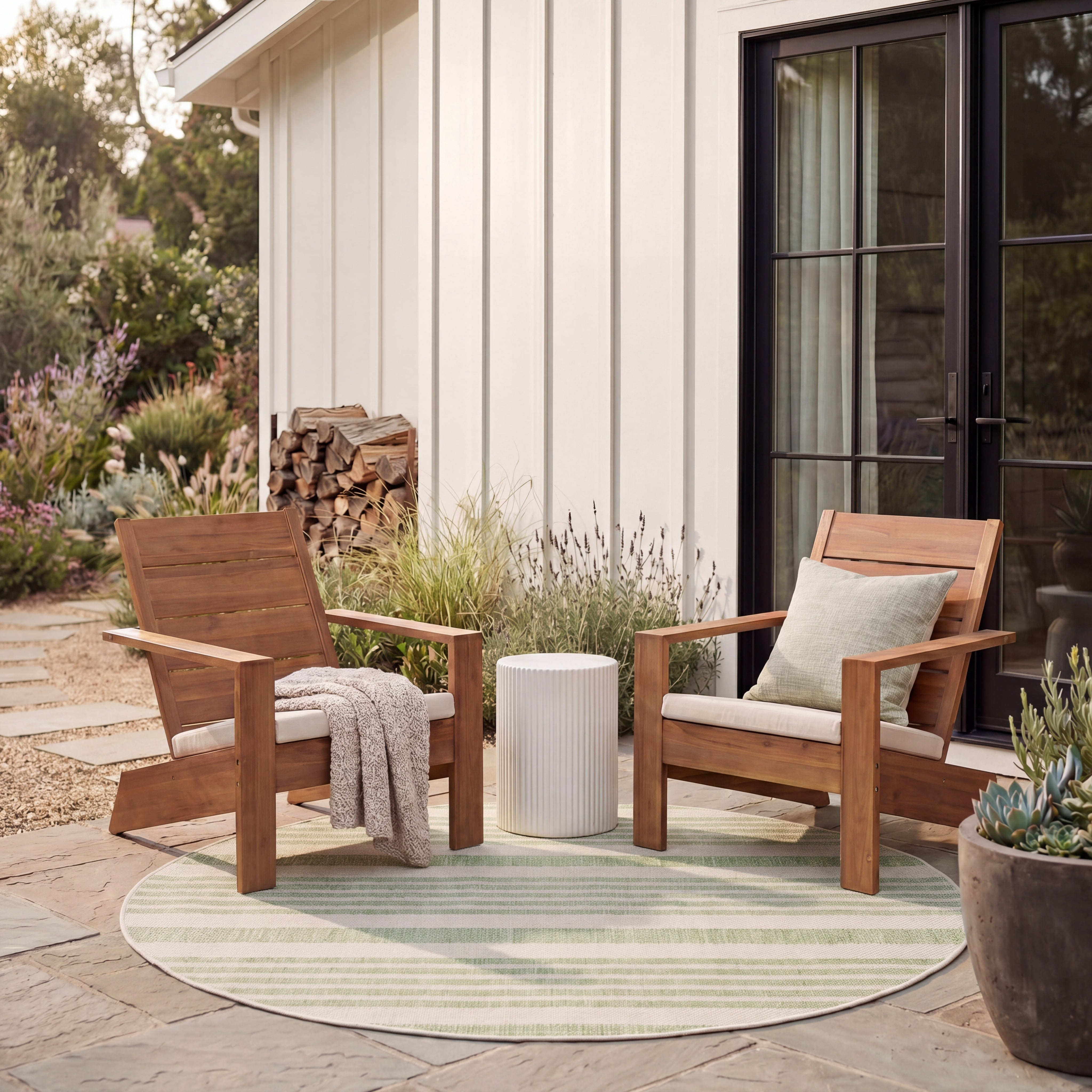 Safavieh Courtyard Caroline Striped Indoor/Outdoor Area Rug, Beige/Sweet Pea, 4' x 4' Round