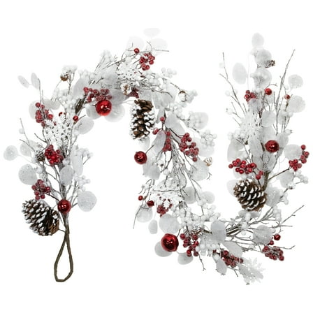 Northlight Berries and Snowflakes Artificial Christmas Garland - 6' x 8" - Red and White - Unlit