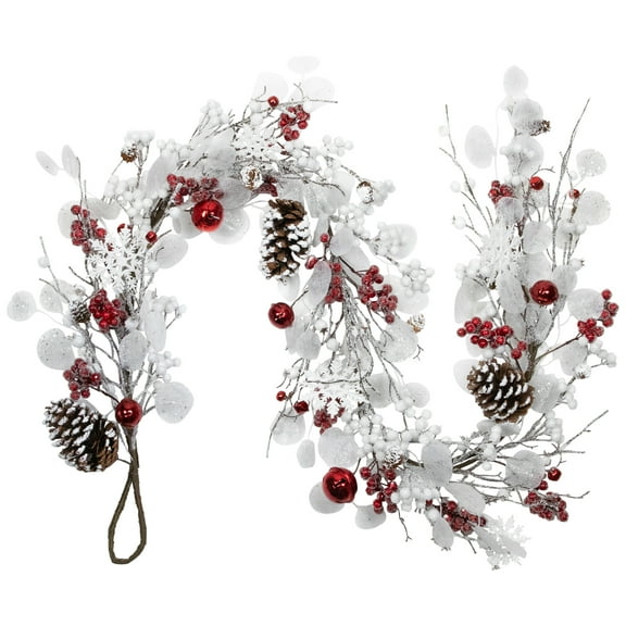 Northlight Berries and Snowflakes Artificial Christmas Garland - 6' x 8" - Red and White - Unlit