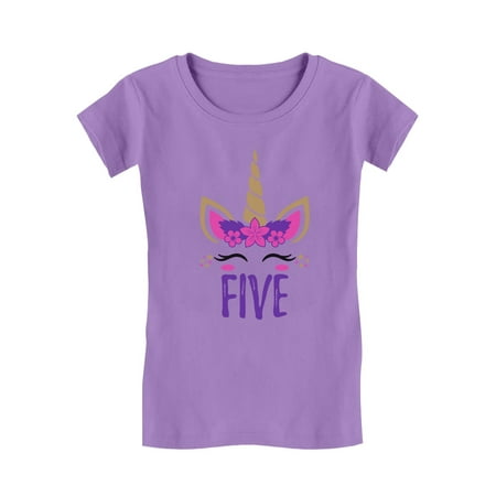 

Gift for 5 Year Old Girl Unicorn 5th Birthday Infant Girls Fitted T-Shirt 4T Lavender