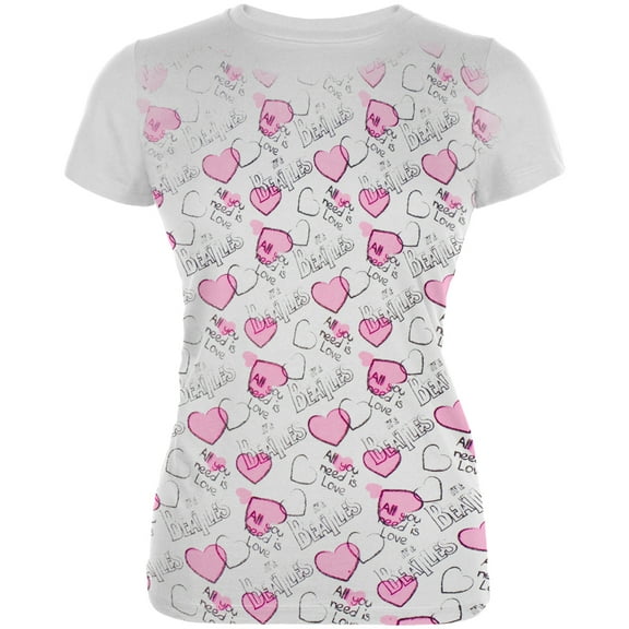 The Beatles Women's Juniors All You Need Hearts Short Sleeve T Shirt