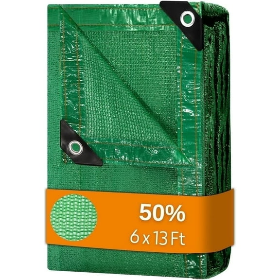 BeGrit 50% 6x13 ft Shade Cloth with Grommets Garden Sun Mesh Sunblock UV Resistant Net for Garden Cover Flowers,Patio Plants,Chicken Coop,Greenhouse(Green)
