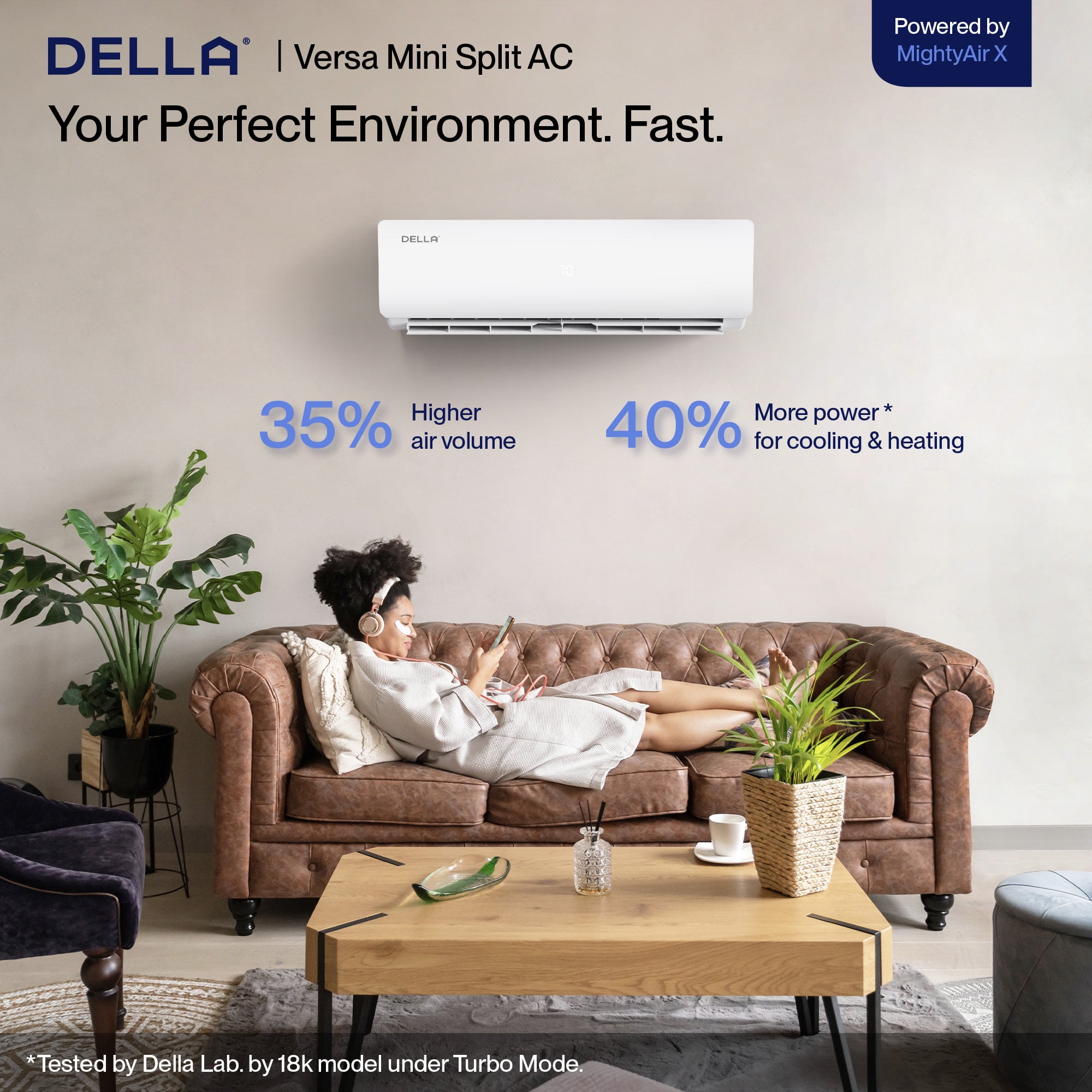 DELLA 18000 BTU Wifi 19 SEER AC & Heater, 1.5 Ton Heat Pump, Up to
