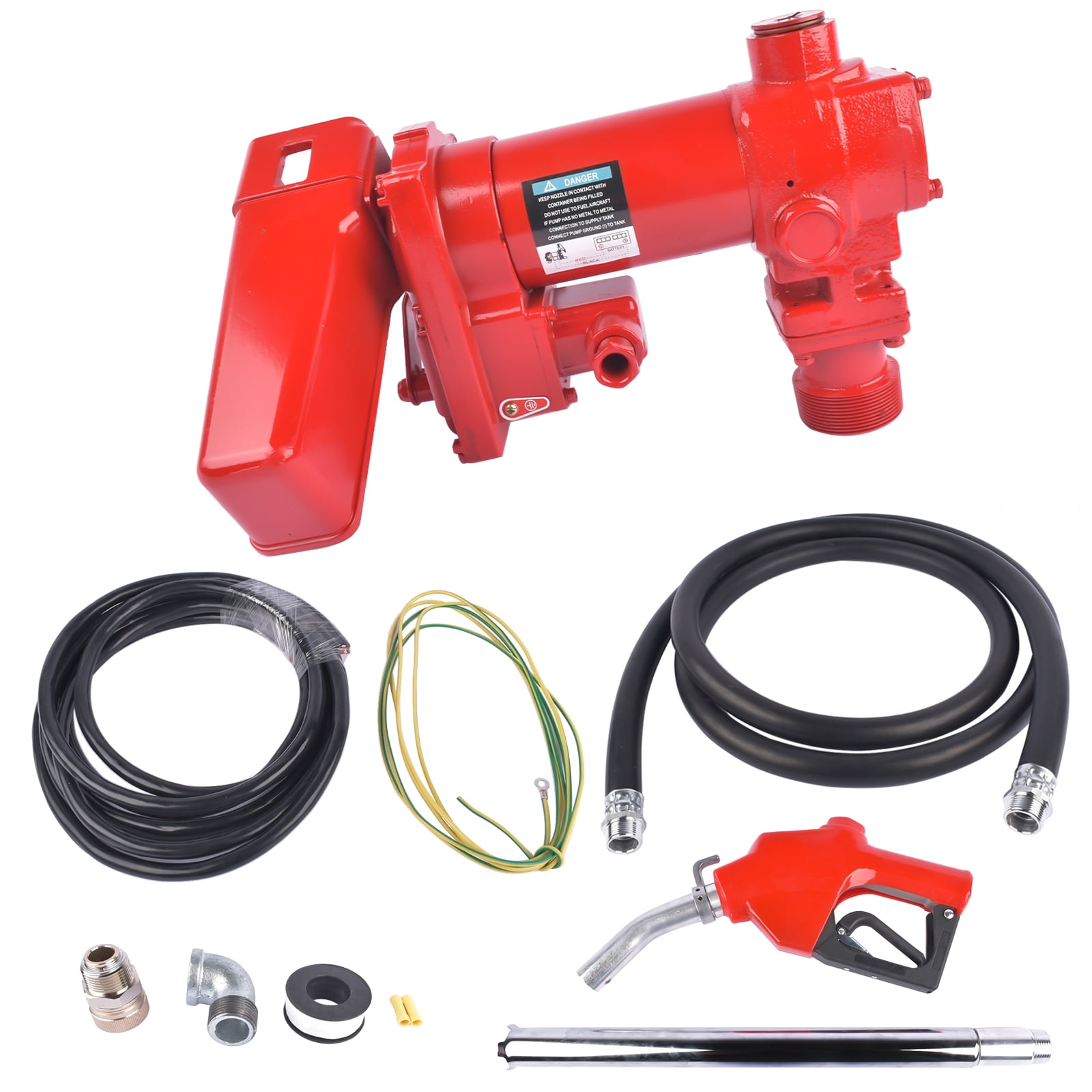 Mustrod High Flow 12V 25 GPM Fuel Transfer Pump Cast Iron w/Automatic Nozzle & Hose for Gasoline Diesel