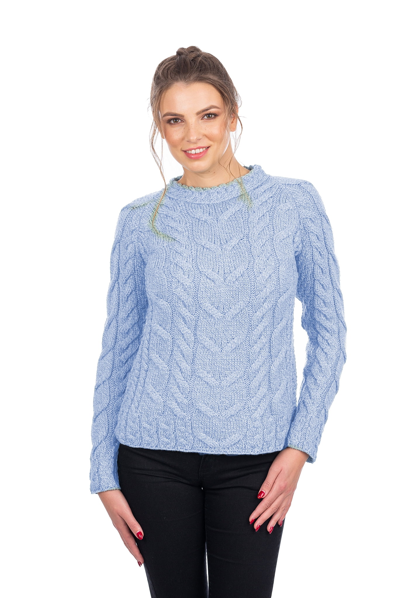 Irish Sweater for Women's 100% Merino Wool Cable Knit Woolen Raglan ...