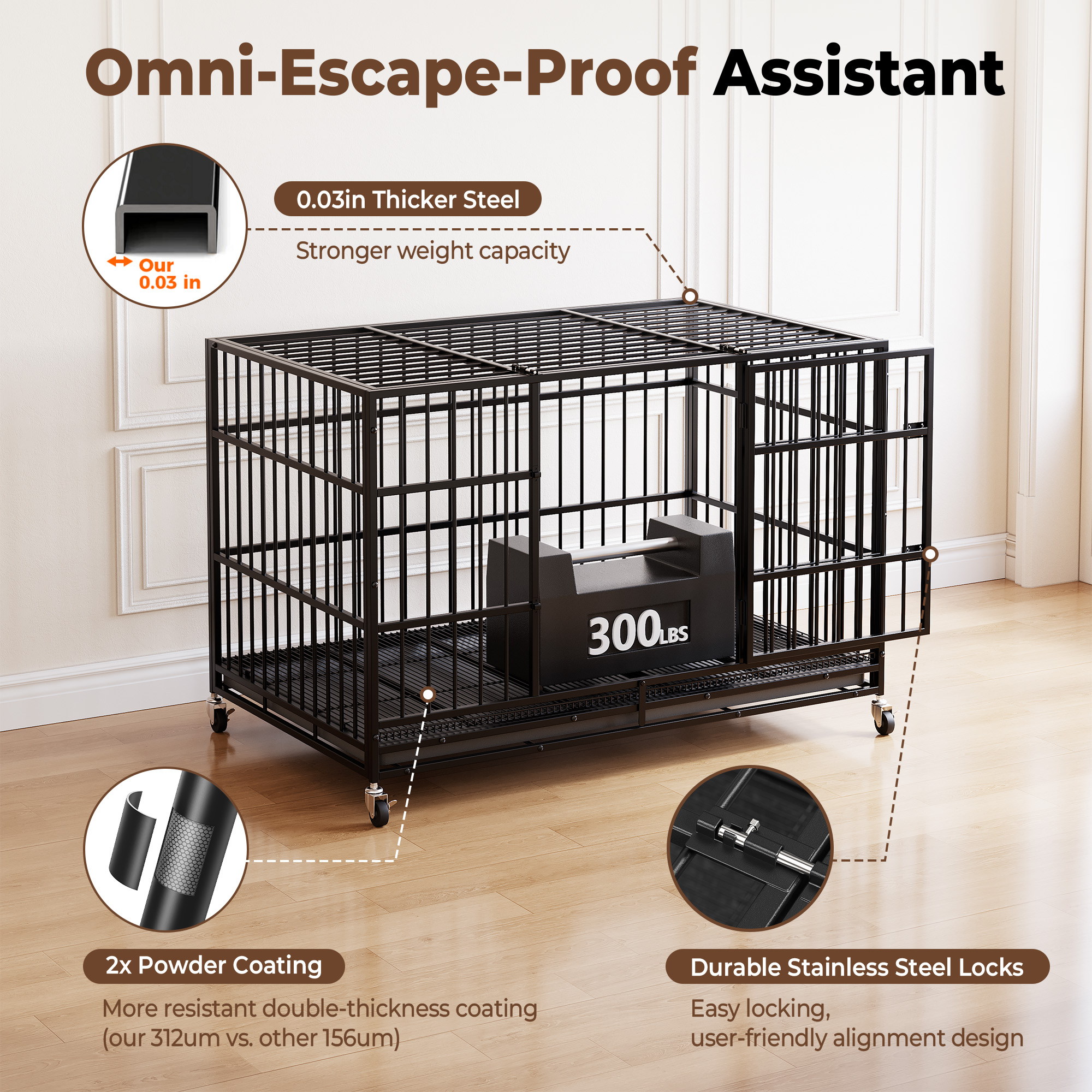 CAMMOO 48" Heavy Duty Dog Crate with Lockable Wheels photo 5
