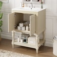 thumbnail image 2 of S-HOME 24 Inch Modern Bathroom Vanity with White Ceramic Sink, Cabinet with Open Shelf & Closed Storage Space，Beige, 2 of 11