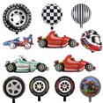 thumbnail image 2 of Globos de aluminio con temática de autos de carrera, casco con ruedas de auto, eventos deportivos, suministros para fiestas de autos de carrera, decoración para cumpleaños de niño, carreras a cuadros, 2 of 5