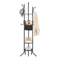 thumbnail image 2 of HOOBRO Coat Rack Stand , Freestanding Coat Hanger Shelf with Fabric Basket, 6 Support Legs and 9 Hooks, for Clothes, Hat, Suitable for Hallway, Bedroom, Rustic Brown and Black BF45YM01, 2 of 11