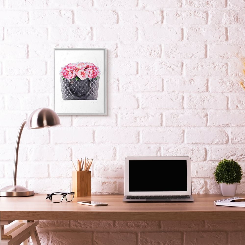 Stupell Industries Pink Flower Purse Glam Fashion Watercolor Design Framed Wall Art by Amanda Greenwood
