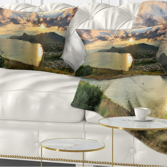 Designart Seashore from Top of the Hill - Modern Seascape Throw Pillow - 12x20