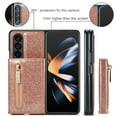 thumbnail image 4 of Allytech Glitter PU Leather Case for Samsung Galaxy Z Fold3, Detachable Magnetic 2 in 1 Wallet Kickstand Case with Zipper Pocket & Card Holder, Shockproof Anti-Scratch Protective Case - Rosegold, 4 of 8