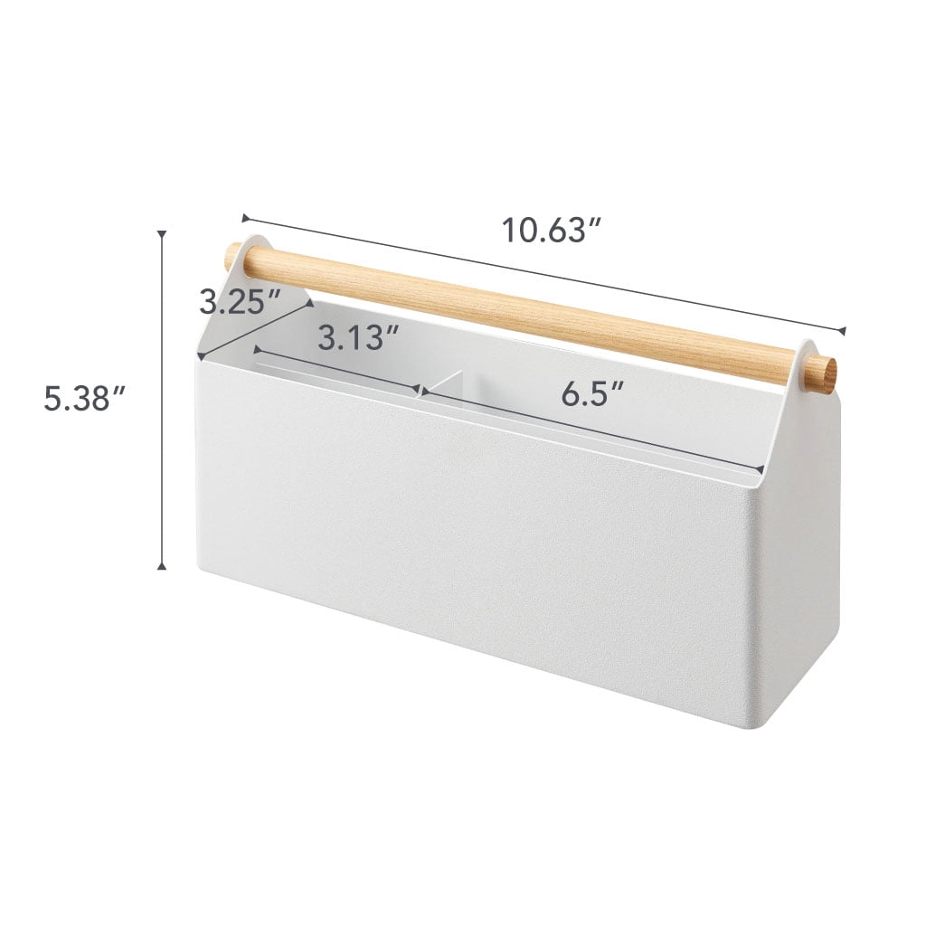 Yamazaki Home Pen + Desk Organizer - Two Sizes, White, Steel + Wood, Caddy, Handles, No Assembly