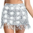 thumbnail image 4 of UQJfacai Sparkly Sequin Fringe Skirt Light Up Tassel Shorts Belly Dance Skirts Rave Festival Outfits for Women, 4 of 6