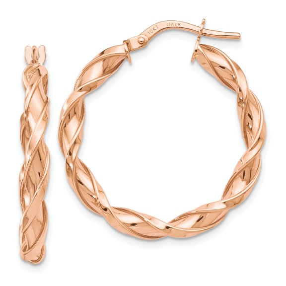 Leslie's Real 10kt Rose Gold Polished Twisted Hoop Earrings; for Adults and Teens; for Women and Men