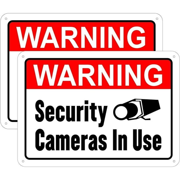 Warning Security Cameras in Use Sign,14 x 10 Inches,Reflective Aluminum,UV Printed,Weather Resistant,Waterproof,Durable Ink,Easy to Mount,Outdoor or Indoor Use,2 Pack