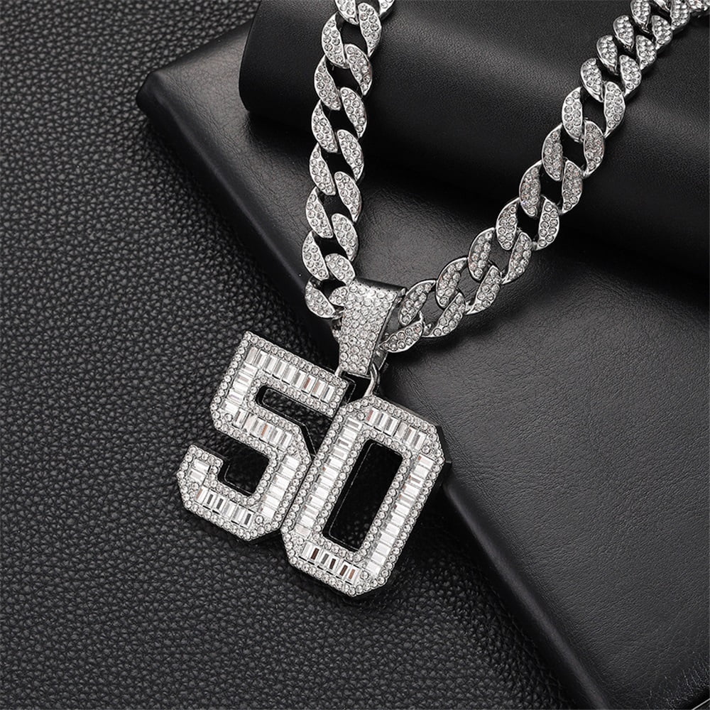 Men Women Hip Hop Number 50 Pendant Necklace With 15mm Crystal Cuban Chain HipHop Iced Out Bling Necklaces Fashion Charm Jewelry
