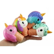 Set of 4 Unicorn Ice Cream Cone Girly Magical Theme Squishy Slow Rise Foam - Scented Sensory, Stress, Fidget Toy (All 4 Colors)