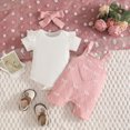 thumbnail image 2 of KPOPLK Newborn Baby Girl Clothes Summer Short Sleeve Ribbed Bubble Romper Bow Print Jumpsuit Infant Outfit 0 3 6 9 12 18 Months(0-3 Months,Pink), 2 of 9