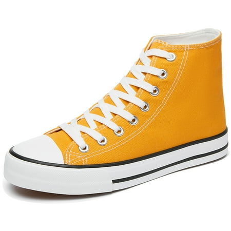 

AOMAIS Women s High Top Sneakers Fashion Lace-Up Canvas Casual Shoes Comfortable Walking Shoes (Yellow US7)