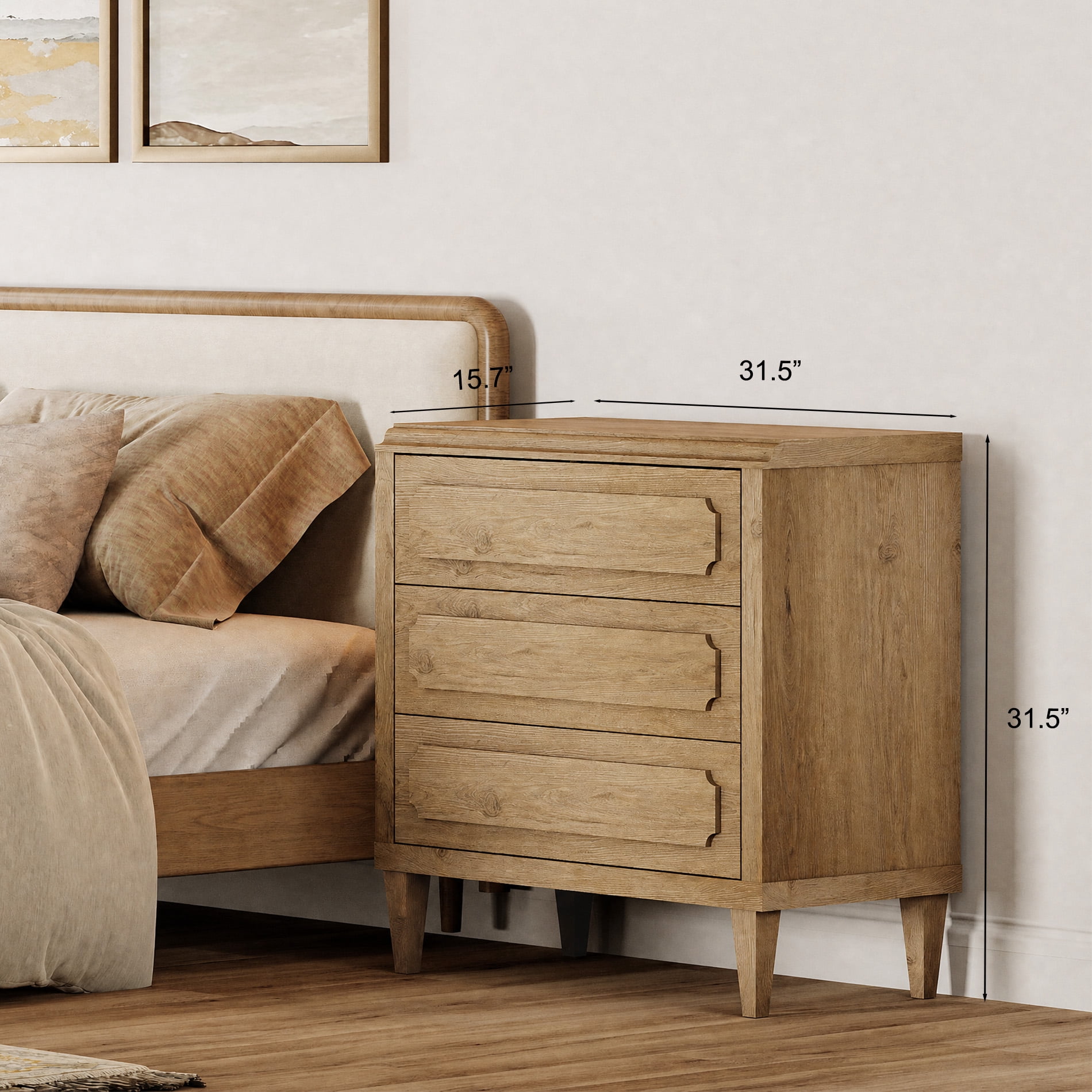 31.5" Tall Nightstand Set of 2 with 3 Drawers, Modern End Table with Storage for Living Room, Bedroom