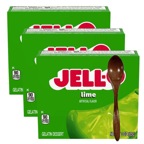 Candy Freezer Jεll-0 Gelatin Dessert Mix, 3 oz Box (Pack of 3) with Wooden Spoon (Lime Flavor) - Wooden Spoon