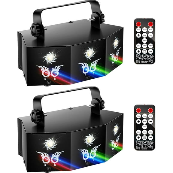U`King Party Lights DJ Disco Light,9 Lens Stage Lighting Support DMX512 and Sound Activated with Remote Control Laser Lights for Parties Birthday Wedding Karaoke Bar KTV Club Stage Live Show(2 PCS)