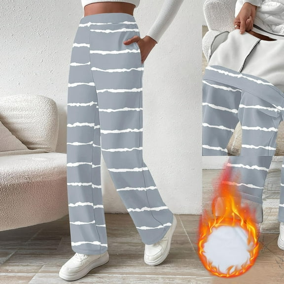 Gamivast Womens Fleece Sweatpants Open Bottom Striped Straight Wide Leg Warm Winter Sherpa Lined Pants with Pockets Athletic Thermal Pull On High Waisted Joggers Winter Fashion Outfits