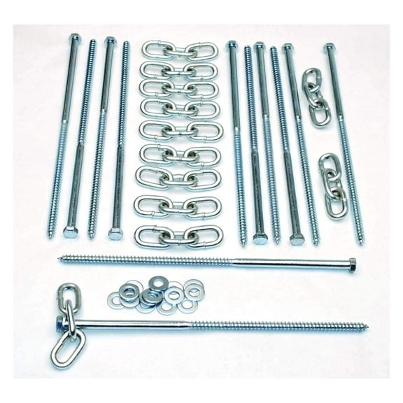 12 pc Lag Screws 3/8 x 12 Tent Stakes Festival Kit with Chain and Washers