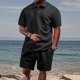 thumbnail image 2 of Pantalones de Carga con Cordón para Hombres, Verano Casual Color Sólido, Conjunto de Botones de Solapa de Manga Corta, 2 of 6