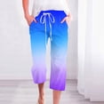 thumbnail image 2 of lcziwo Sales of The Week, Womens 2025 Summer Cotton Linen Beach Capris Pant Casual Drawstring Elastic High Waist Cropped Sweat Pants Trendy Gradient Print Straight Leg Capri Pants Multicolor L, 2 of 6