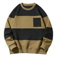thumbnail image 4 of Men's Round Neck Pullover Sweatshirt Strip Oversized Long Sleeve Tops with Pockets Fall Casual Loose Shirt for Men (Khaki XL), 4 of 6