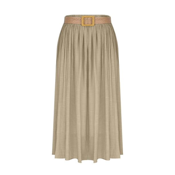 Faldas de Cintura Elástica para las Mujeres de Moda Color Sólido Flamed Tobillo Faldas Casuales para las Mujeres Verano Poliéster