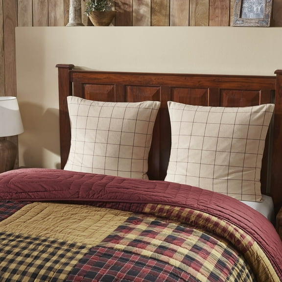 VHC Brands Euro Sham Set of 2, Cotton Bedroom, Living Room Euro Sham Covers, Flat Weave, Bedding Accessory, Bedroom Decor, No Insert, for Bed Couch Sofa, Connell Collection, Square 26x26, Burgundy