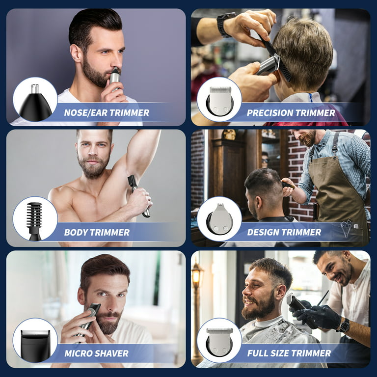 Hair Clipper, 14 in 1 Beard Trimmer for Men, IPX7 Waterproof USB Rechargeable Cordless Haircut Face Nose Ear Hair Kit W/ LED Display for Home Wet/Dry Use - Walmart.com