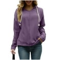 thumbnail image 2 of BiZtdJrK Women's Athletic Hoodies Long Sleeve Drawstring Sweatshirts Lightweight Casual Workout Pullover Tops Purple XL, 2 of 7