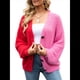 thumbnail image 3 of Cárdigan de Cuello en V para Mujer, Suéter de Otoño, Suéter Corto Suave de Acrílico de Larga para Invierno Rosa Roja M, 3 of 10