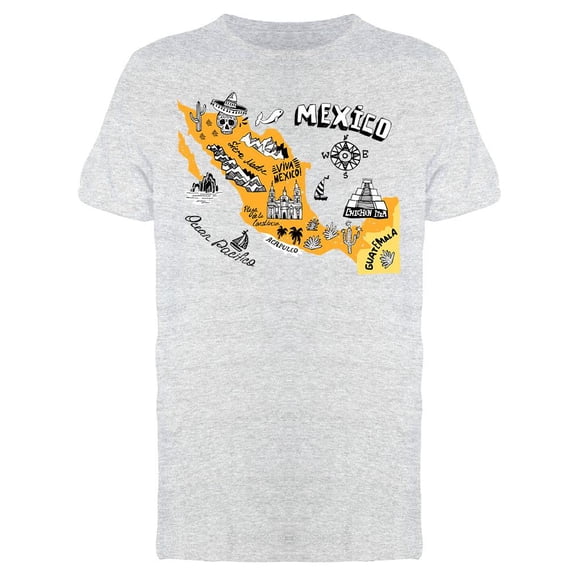 Illustrated Map Of Mexico T-Shirt Men -Image by Shutterstock, Male Small