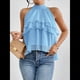 thumbnail image 4 of Blusa de Holgada Sin Mangas con Volantes en para Mujer Azul S, 4 of 9