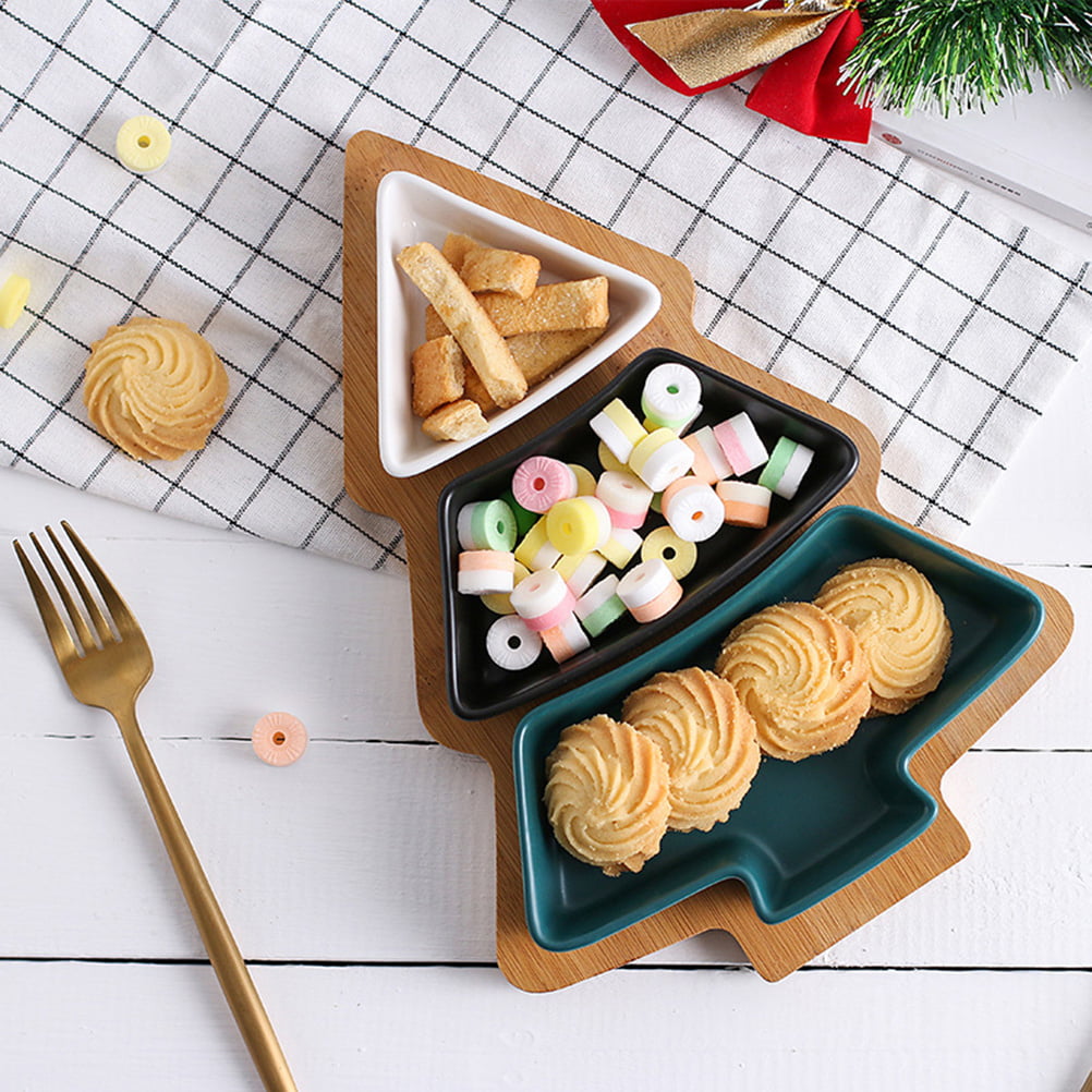 Decorative Wooden Divided Appetizer Plates Wedding Christmas Dessert Fruit Tray Cookie Platter Heart Gift