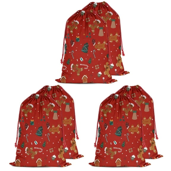 Christmas Bags Drawstring,Red Christmas Gingerbread Man Pattern Large Xmas Christmas Gift Bags,Reusable for Xmas and New Year Party Favors and Supplies,27.6" X 19.7"