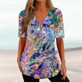 thumbnail image 1 of Qiopertar Blouse à Manches Courtes à Fermeture Éclair Dégradée pour Femmes en Solde à Moins de 5$ en Solde, 1 of 5