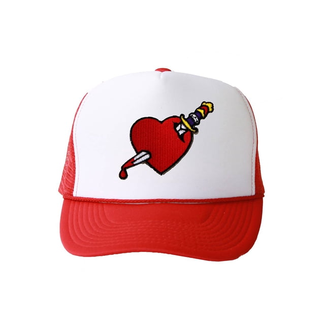 Casquette Snapback en Maille Trucker, Cœur Dagger Patch 3D Broderie Rouge