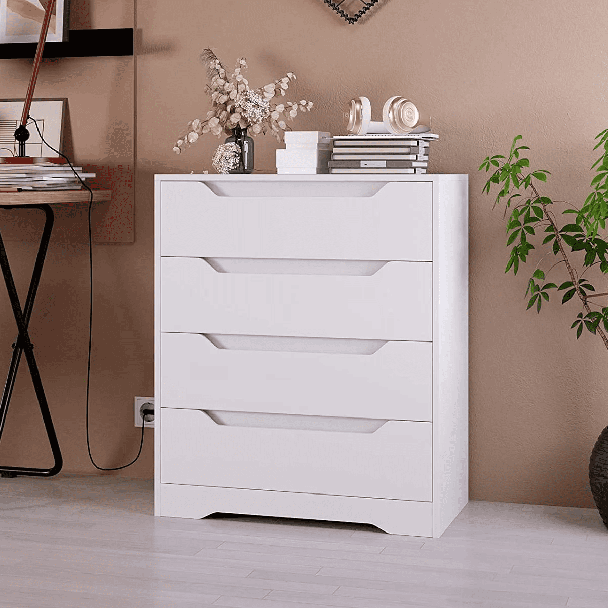 Homfa 4 Large Drawers Dresser, Modern Wood Chest of Drawers for Bedroom Hallway Living Room, White